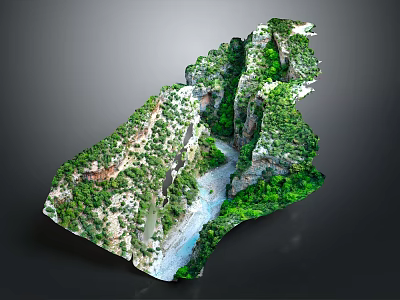 Lush Garden Landscape With Natural Green Vegetation Rock Formations And Flowing Stream In Mountain Canyon 3d model
