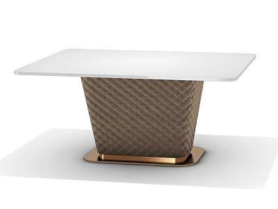 Modern Dining Table With White Tabletop Brown Woven Base And Golden Metal Stand 3d model