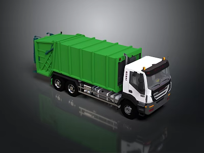 Green Container White Cab Heavy Duty Waste Truck With Tipper Design Feature 3d model