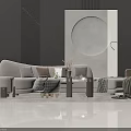 Elegant Modern Sofa and Coffee Table Set with Decorative Pillows and Throw Blanket 3d model