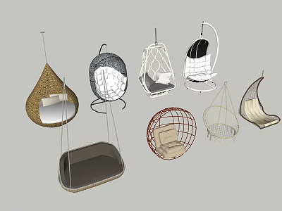 Stylish Hanging Chairs with Various Designs and Cushions for Indoor Outdoor Relaxation 3d model