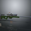 Green Tactical Sniper Rifle With Scope And Ammunition On Dark Surface 3d model