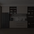 Modern Kitchen Sideboard with Glass Door Wine Storage Countertop Coffee Machine and Decorative Plants