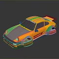 Yellow Green And Gray Modified Racing Car With Wide Body Tires And Rear Spoiler