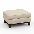Modern Beige Fabric Ottoman With Padded Seat And Wooden Legs Design