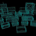 Industrial Equipment Storage With Multiple Wooden Crates In Various Sizes And Different Colors Stacked