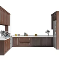 Modern Kitchen Interior With Dark Wooden Cabinets White Countertop And Decorative Items