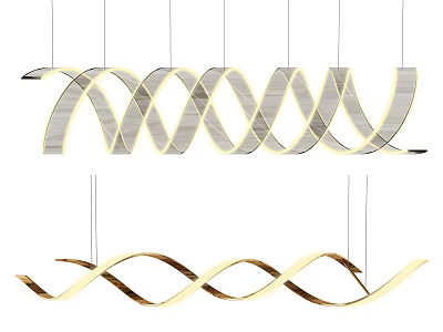Modern Hanging Chandeliers With Twisted Spiral Design And Gold Silver Lighting 3d model