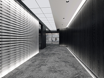 Modern dark wind corridor passage oil sand glass brick background wall glass brick partition glass door office aisle 3d model