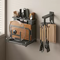 Space Saving Kitchen Utensils Wall Mounted Rack With Spatulas Cutting Board Pot Lid And Knives