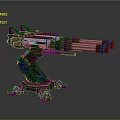 Futuristic Black Metal Weapon Featuring Multiple Barrels And Stable Mounted Stand 3d model