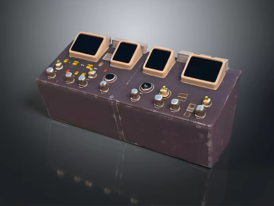 Vintage Industrial Control Panel With Four Display Screens Multiple Metal Knobs And Buttons 3d model