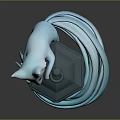 White Fox Character Resting On Dark Blue Lantern With Blue Flame And Wavy Tail