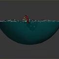 Blue Whirlpool Water Waves With Small Boat In Center And Red Object