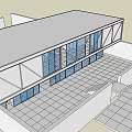 Modern Detached Villa With Large Glass Windows Two Story Design Outdoor Patio Square Paved Ground