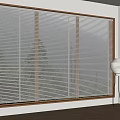 Venetian Blinds Covering Large Window With Wooden Frame Natural Light And Trees Outside