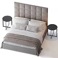 Modern Double Bed Design With Tufted Headboard And Linen Bedding Throw Blanket 3d model