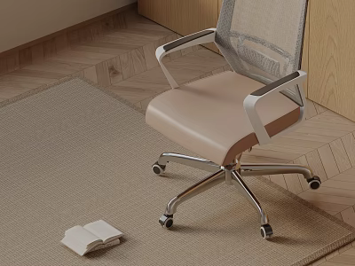 Modern Office Chair with Mesh Back Light Seat Metal Armrests and Wheels on Carpet 3d model