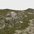 Natural Garden Landscape With Lush Green Grassland And Rocky Hill Terrain