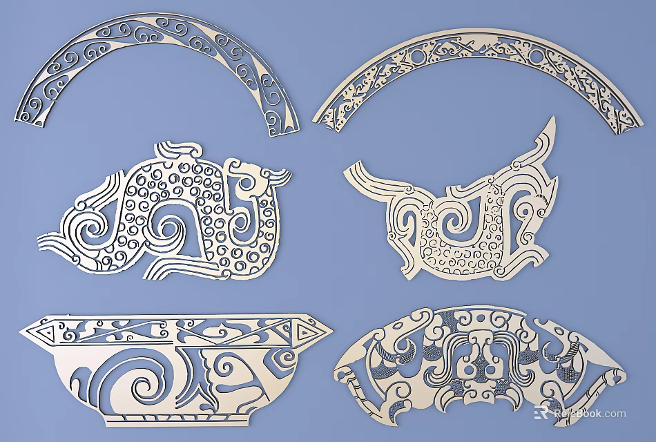 Intricate Decorative Carving Designs With Various Artistic Shapes And Patterns 3d model 