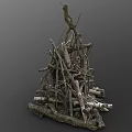 Natural Wood Pile With Stacked Branches Bark Covered Logs And Twigs