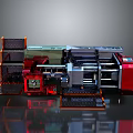 Industrial Mechanical Device With Complex Structure Red Green Gray Components And Metal Frames