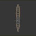 Vintage Warship 3D Model With Turrets Mast And Red Bottom Deck