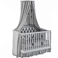 Elegant Light Wooden Baby Crib With Polka Dot Canopy And Star String Lights For Nursery