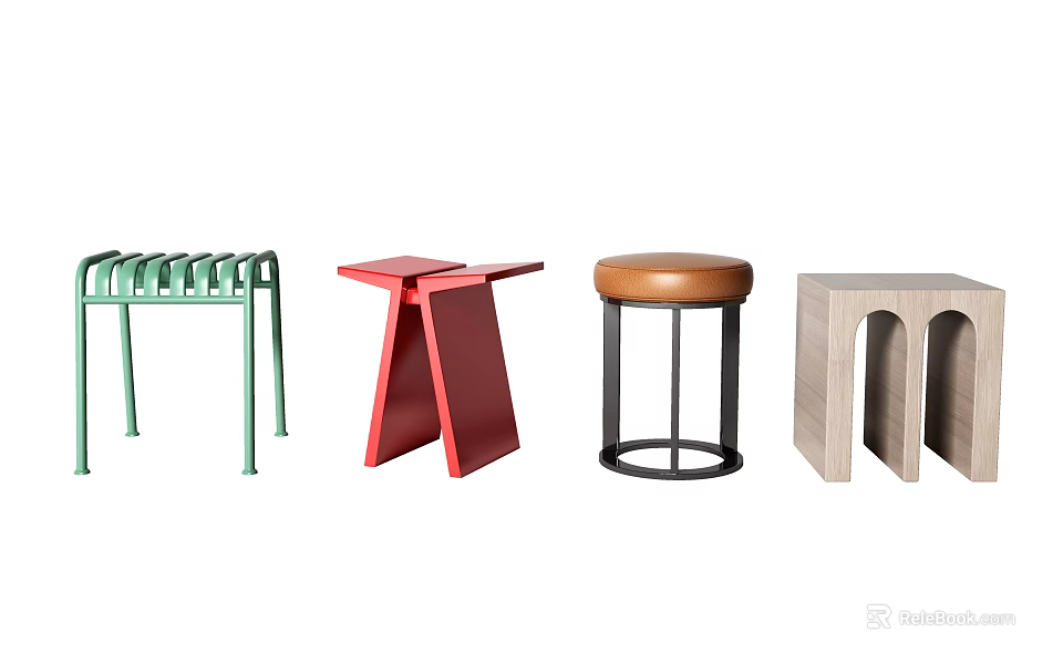 Various Stylish Stools with Different Designs and Colorful Modern Structures 3d model 