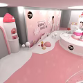 Pink Themed Interior Display Area With Castle Models And Transparent Globe Case 3d model