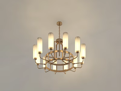 Modern Golden Chandelier With Circular Metal Frame And White Glass Shades 3d model