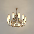 Modern Golden Chandelier With Circular Metal Frame And White Glass Shades