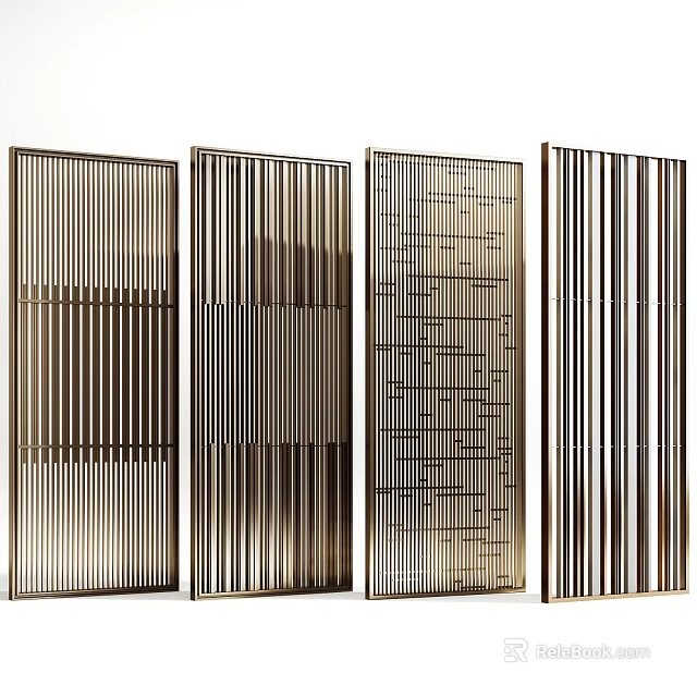 Modern Metallic Room Dividers With Vertical Stripes And Geometric Patterns For Interior Space 3d model