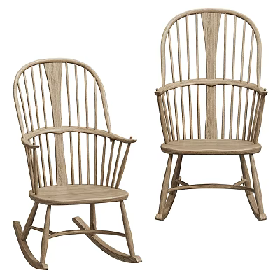 Wooden Leisure Chair In Classic Style With Rocking Base And Natural Finish 3d model