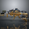 Detailed Tactical Golden Black Gun With Scope Magazine Metallic Accessories And Decorative Design
