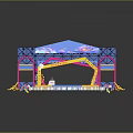 Colorful Stage Setup With Blue Canopy Pink Blue Striped Floor And Audience Seating