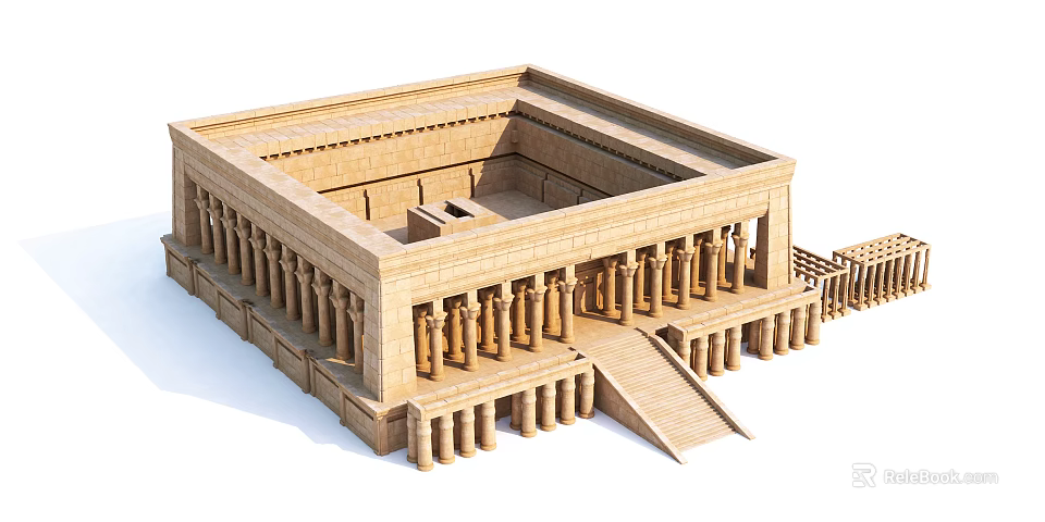 Ancient Egyptian Architectural Model Featuring Square Structure Stone Columns And Staircase Design 3d model 