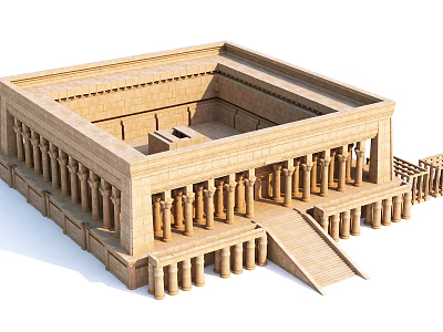 Ancient Egyptian Architectural Model Featuring Square Structure Stone Columns And Staircase Design 3d model