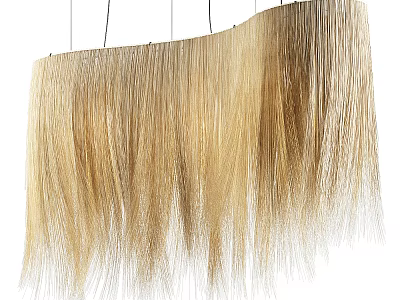 Natural Fiber Chandelier With Long Beige Strands For Modern Home Interior Decor 3d model