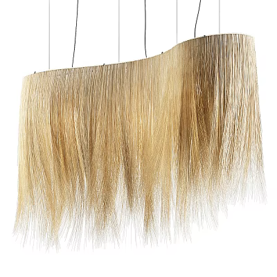 Natural Fiber Chandelier With Long Beige Strands For Modern Home Interior Decor 3d model