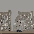 Bear Shaped Corkboards Covered With Various Photos And Small Cards With Small Decor Items Nearby