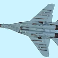 Blue And White Camouflage Fighter Jet With Cockpit Red Star Markings And Landing Gear