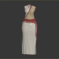 Sleeveless White Long Dress With Red Belt And Vertical Stripes Design