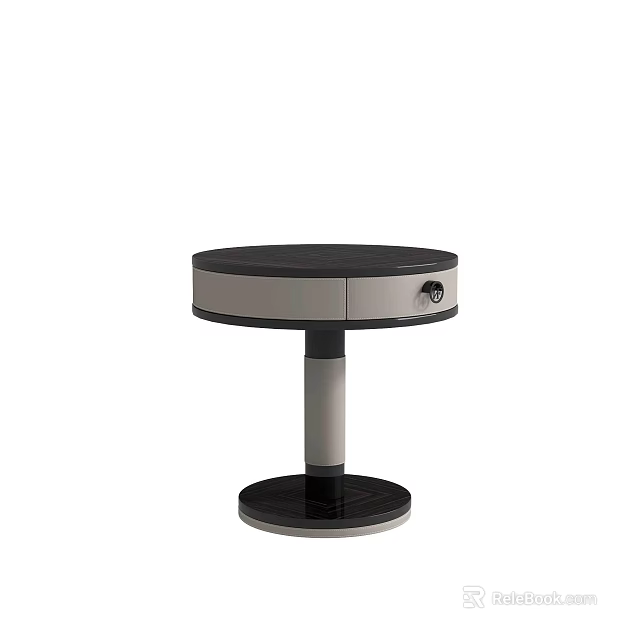 Modern Round Coffee Table With Black Top Silver Base And Drawer 3d model