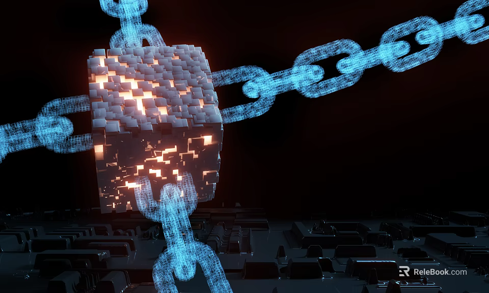 Modern Smartphone Digital Tech 3D Illuminated Cube With Blue Chain Structure 3d model