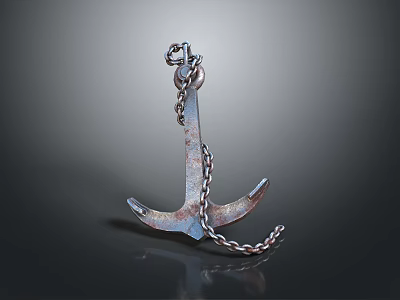 Rusty Metal Anchor with Chain Essential Component for Water Transport Vehicles 3d model