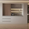 Modern Minimalist Wine Cabinet With Wooden Panels Glass Shelves And LED Lighting