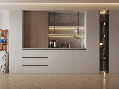 Modern Minimalist Wine Cabinet With Wooden Panels Glass Shelves And LED Lighting 3d model