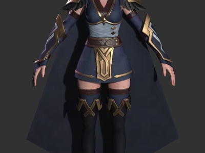 Mythical Warrior Character In Blue And Gold Outfit With Cloak Shoulder Armor And Tall Boots 3d model