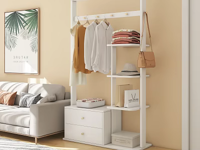 Storage Rack With Hanging Clothes Folded Items Handbag Hat Drawer Storage Box In Living Room 3d model